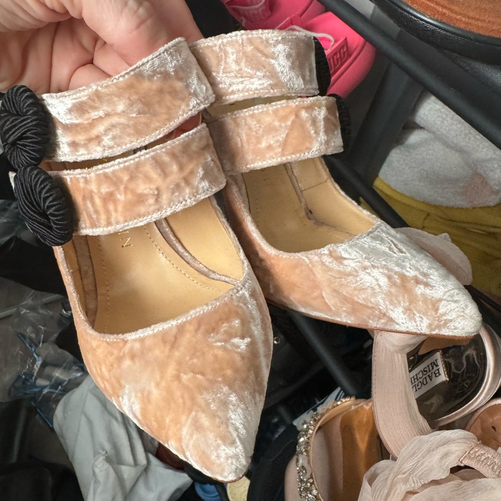 CHLOE’ GOSSELIN ROSIE VELVET MULE HEELS ICE PINK 36 - Picture 8 of 10